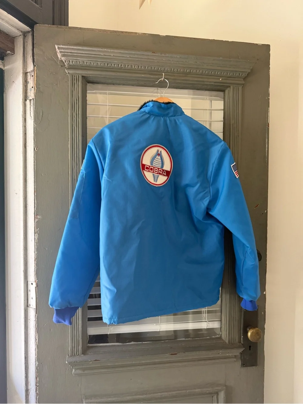 Vintage 1970s Ford Shelby Cobra Racing Blue Stripe Men’s Jacket